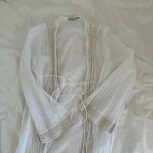 White and cream crochet lace maxi robe